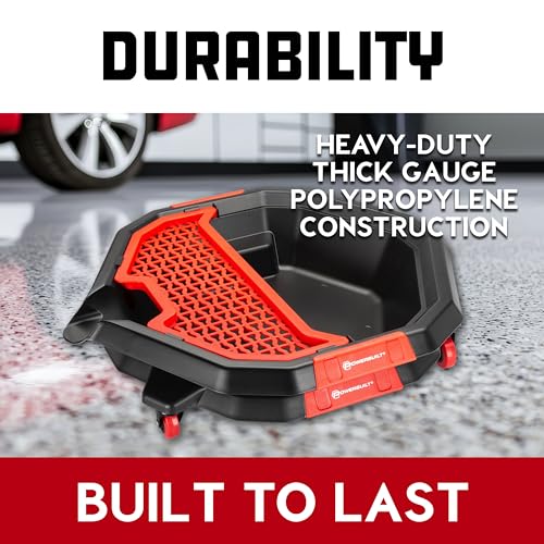 Powerbuilt 2-in-1 2 Gallon Oil Drain Caddy, Tool Creeper, Drain Pain - Red Black 642964ECE