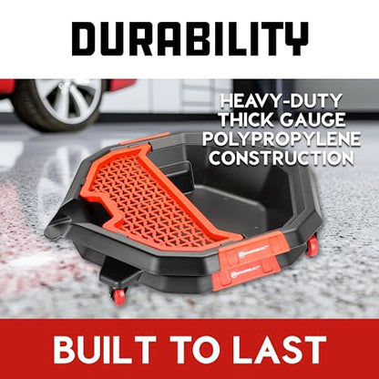 Powerbuilt 2-in-1 2 Gallon Oil Drain Caddy, Tool Creeper, Drain Pain - Red Black 642964ECE