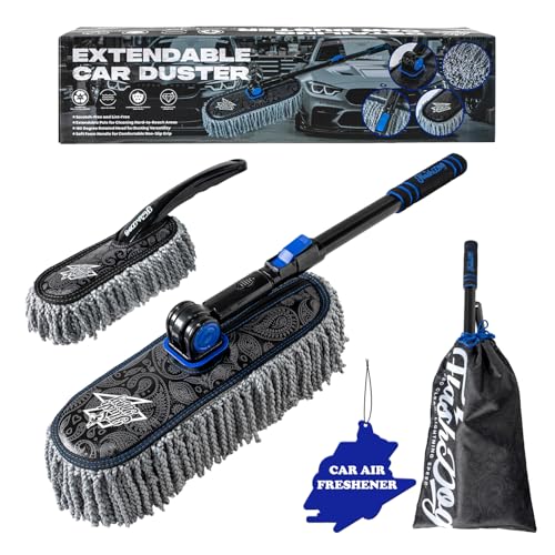 Flash Dog Car Duster Exterior & Interior Scratch Free Kit | Microfiber and Telescopic Aluminum Alloy Handle for Cars/SUV/Trucks with Car Duster Interior, Portable Waterless Dust Removal - color: Charcoal