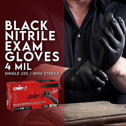 London Labs Black Nitrile Gloves Disposable Latex Free & Powder Free, 4 Mil Rubber Glove, Cleaning, Cooking, Mechanic(XS-XXL) - size: X-Small, style: 100 Count