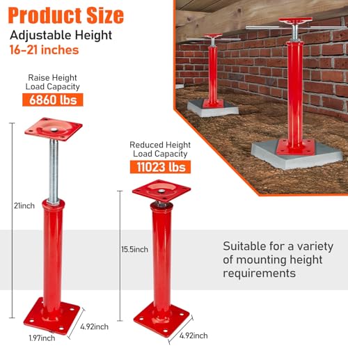 4 Pack House Jacks for Leveling Crawlspace, 16" - 21" Height Range, 11023 lbs Max Load Capacity, House Floor Jacks Post Pole for Leveling - size: 16" - 21" (4 Pack)