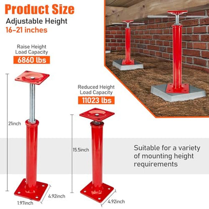 4 Pack House Jacks for Leveling Crawlspace, 16" - 21" Height Range, 11023 lbs Max Load Capacity, House Floor Jacks Post Pole for Leveling - size: 16" - 21" (4 Pack)