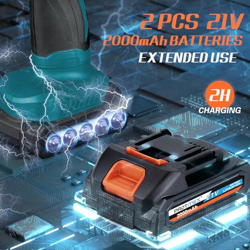 Protmex Cordless Car Buffer Polisher w/ 2x2000mAh 21V Batteries, 6 Inch Car Buffer Waxer Kit, Car Polishing Machine w/Extra 18 PCS Attachments & 6 Variable Speed (Blue) - color: Blue