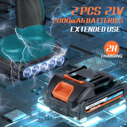 Protmex Cordless Car Buffer Polisher w/ 2x2000mAh 21V Batteries, 6 Inch Car Buffer Waxer Kit, Car Polishing Machine w/Extra 18 PCS Attachments & 6 Variable Speed (Blue) - color: Blue