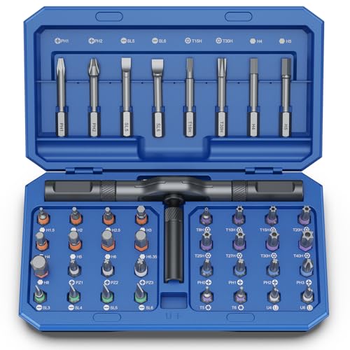 Bomivoi 42 in 1 Magnetic Screwdriver Set, DIY Ratchet Screwdriver Set, Multi Bit Magnetic Drive Set with Detachable Ratchet Handle, Portable Compact Repair Tool Kit for Furniture Computer Bicycle Blue - color: Blue