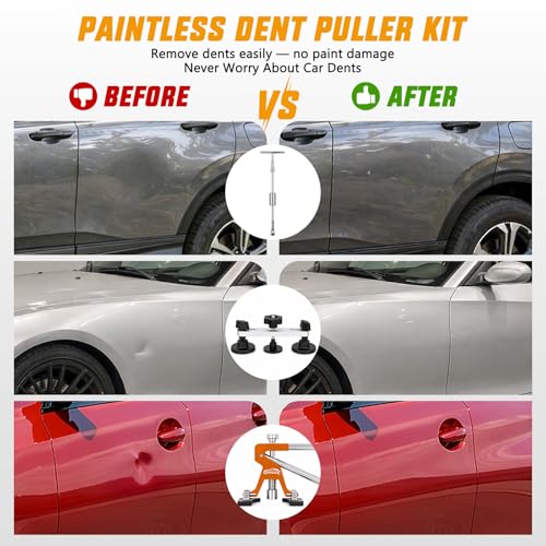 GOOACC 100 PCS Car Dent Puller Paintless Dent Removal Tool Adjustable Lifter Bridge Pullers 2 in 1 T-Bar Slide Hammer Glue Gun Reflector Board Repair Kit for Car Dents Hail Damage Door Body Ding - color: 100PCS Dent Puller Kit