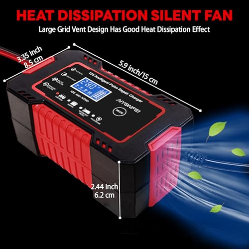 12V 6-Amp Battery Charger, Smart Trickle Charger & Maintainer RED | Battery Desulfator, Winter & Summer Mode, Lead-acid Battery Chargers, for Car Truck Motorcycle Lawn Mower Boat - color: Red