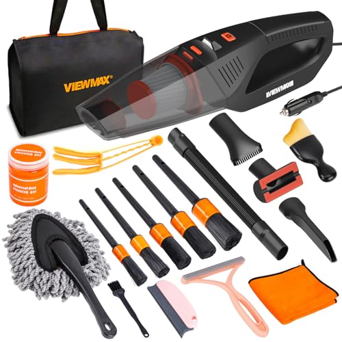 Car Cleaning Kit 19Pcs, Car Interior Detailing Kit with 12000PA High Power Handheld 12V Corded Vacuum, Detailing Brush Set, Cleaning Gel, Complete Car Vacuum Cleaner with Storage Bag for Men & Women - color: Orange