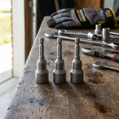 3 PCS 9/16" Impact Magnetic Nut Driver Set, Ultra Magnetic 2.5" (65mm) Long, 1/4" Hex Shank, Heavy Duty Cr-V Steel