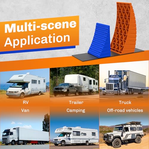 WELLUCK Camper Leveler, RV Leveling Blocks Camper Wheel Chocks Up to 35,000 lbs, 2 Packs Heavy Duty Curved RV Camper Leveler Kit with Anti-Slip Mats for Travel Trailer Easier & Faster Leveling