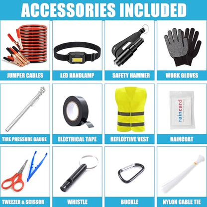 Car Roadside Emergency Kit, Portable Car Safety Kit Car Kits for Emergency, Black - color: Black
