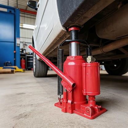 20 Ton Air Hydraulic Bottle Jack with Air-Powered or Manual Operation, One-Piece Hydraulic Cylinder Design, Air Bottle Jack with Carry Handle for Pickup Trucks, Commercial Vehicles, and Farm Equipment - color: Red