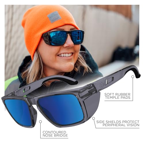 Ergodyne Skullerz SIXTEN Safety Sunglasses with Side Shields, Anti Fog - color: Blue Mirror Lens