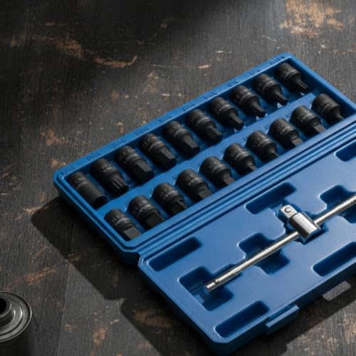 21 Pieces Oil Drain Plug Socket Wrench Kit Black Phosphated Finish Oil Drain Plug Socket Kit Molded Compartments for Mechanics