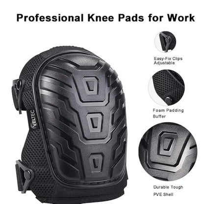 Veltec Premium Knee Pads for Work with Soft Foam and Gel Cushion - Heavy Duty Pads & Adjustable Non-Slip Straps - Pro Protection & Comfortable for Construction, Gardening, Flooring, Roofing and More