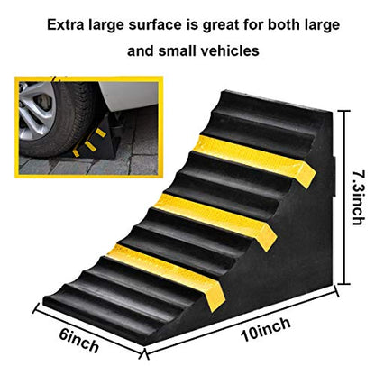 RELIANCER 2 Pack Wheel Chocks Heavy Duty Extra Large Industrial Rubber Wheel Chock Blocks w/Handle Reflective Strips for Travel Trailer Hauler Truck Fire Truck Commercial Vehicle RV 10" x 6" x 7.3"