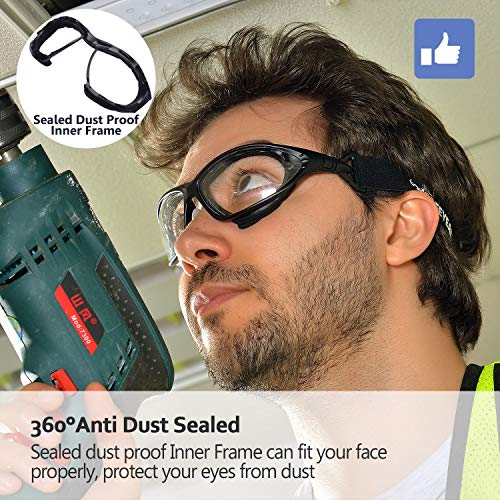 SAFEYEAR Anti Fog Safety Glasses- SG002 Clear Scratch Resistant Work Glasses No-Slip Safety Goggles Lab Grinding Chemistry - color: Black