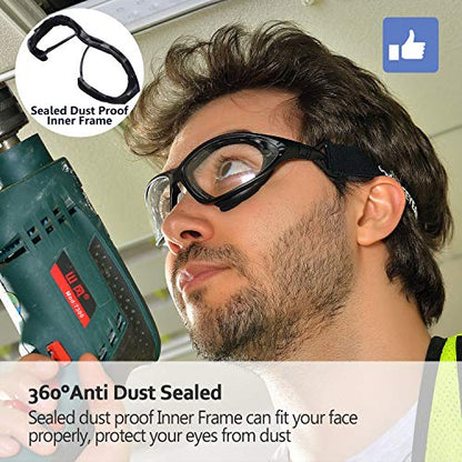 SAFEYEAR Anti Fog Safety Glasses- SG002 Clear Scratch Resistant Work Glasses No-Slip Safety Goggles Lab Grinding Chemistry - color: Black