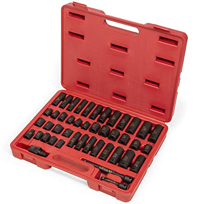 Stark USA 44-Pieces Impact Socket Drive Set 6-Point SAE & Metric Deep Shallow Standard 3/8" Drive SAVE (5/16" - 3/4-in) and Metric (8mm - 19mm) Extension Bar + Carrying Case - style: 44pcs SAE/Metric Impact Socket Set