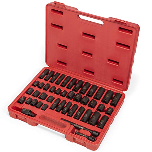 Stark USA 44-Pieces Impact Socket Drive Set 6-Point SAE & Metric Deep Shallow Standard 3/8" Drive SAVE (5/16" - 3/4-in) and Metric (8mm - 19mm) Extension Bar + Carrying Case - style: 44pcs SAE/Metric Impact Socket Set