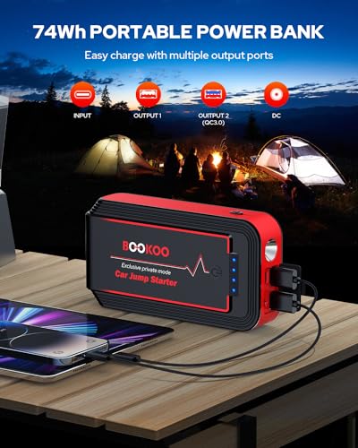 BOOKOO H9 4500A 12V Jump Starter for Car Boat Lawnmower | For 10L Gas - 8L Diesel Engines - 2 USB Outputs QC 3.0 - 140W DC Output - 3 Modes LED Lights - 10 BMS Protections
