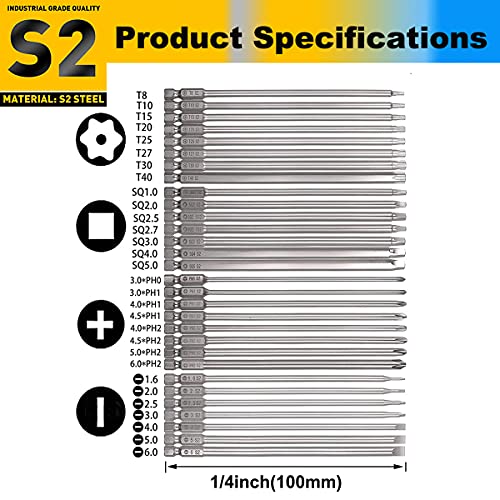 30 Pcs Long Screwdriver Bits for Drill Set, Mixiflor 1/4 Inch Hex Shank S2 Steel Magnetic 4 Inch Long Drill Bits with Storage Box(Slotted+Cross+Square +Torx) - style: Combination (Slotted+Cross+Square +Torx)