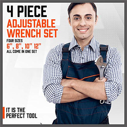 HORUSDY 4-Piece Adjustable Wrench Set, CR-V Steel, Adjustable Wrenches Set(6-inch, 8-inch, 10-inch, 12-inch) - style: 4pcs Adjustable Wrench Set