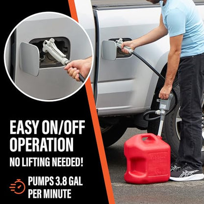 Deway Automatic Fuel Transfer Pump with Nozzle for Quick Flow Control & Stop, 51" Heavy Duty Rubber Hose, Powerful AA Battery Powered w/USB-C Option, Fits All Size Cans, Transfers at 3.8 Gal/Min - style: Hand-Trigger Nozzle w/ Rubber Hose