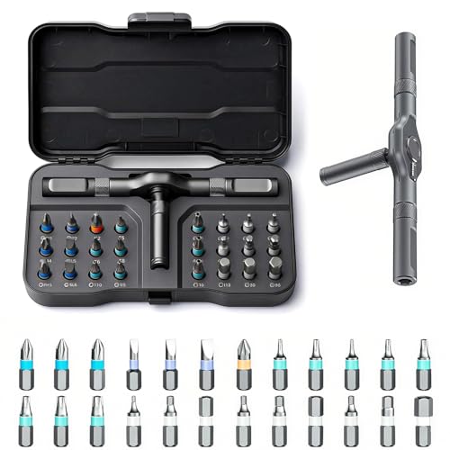 2026 New Tools 24 in 1 Magnetic Ratchet Screwdriver Set, Multi Bit DIY Magnetic Screwdriver Set with Detachable Ratchet Handle, Portable Precision Repair Tool Kit for Furniture, Electronics, Bicycle - size: 24 in 1 Screwdriver Set