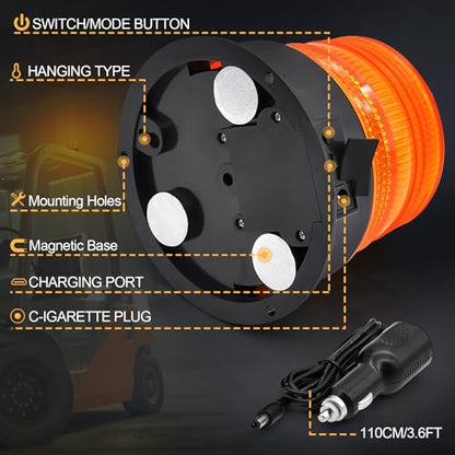 Magnetic Wireless Beacon Light, Amber Rechargeable Strobe Lights for Trucks, Waterproof Flashing Emergency Safety Warning Light for Construction Vehicles Snowplow Tow Work Trucks Postal Mail Cars