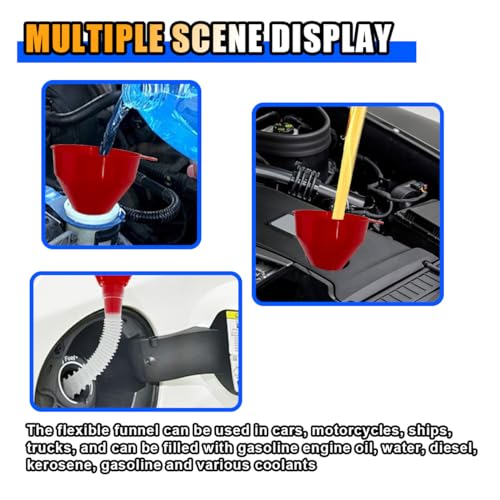 KITUREK Long Hose Plastic Fuel Funnel, Wide Mouth Plastic Oil Funnel, 1PC | Flexible Funnel Universal for Automotive Gasoline Diesel Water Engine Oil Gas Fuel Fluid Liquid Transmission