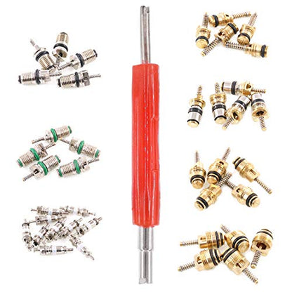 Glarks 41Pcs Schrader Car A/C Valve Core Kit - R12 R134a - Aluminium & Brass & Plastic - Blue Remover Tool - 7.6cm - style: Car Air Conditioner Valve