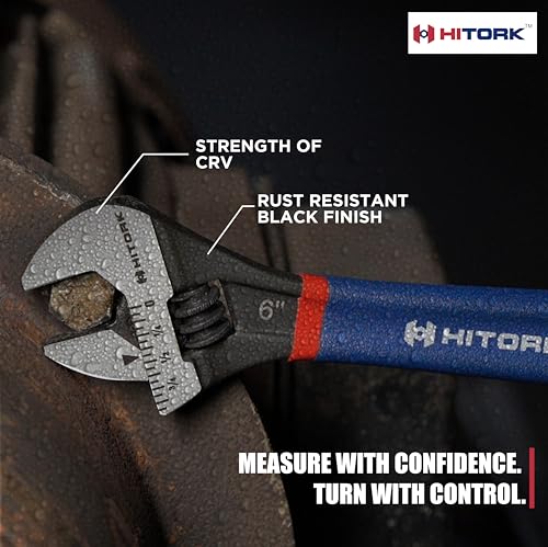 HITORK 2 piece Adjustable Wrench Set, 6 & 10 Inch, CRV Steel, Black Oxide, Double Dip Sleeve, Quick Adjust, Laser Etched SAE & Metric Scale, Anti Rust & Durable – For Plumbing, Garage & Workshop