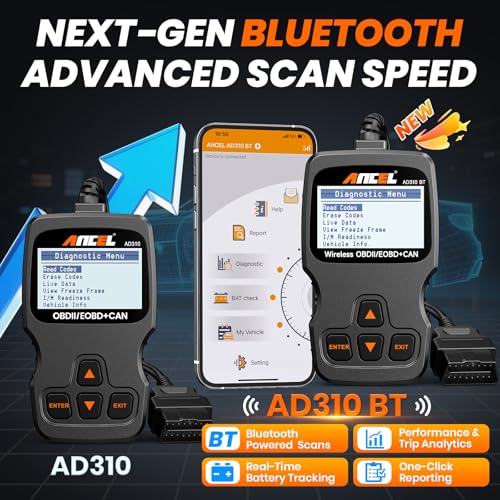 ANCEL AD310 BT OBD2 Scanner with Bluetooth APP Upgraded AD310, Car Code Reader with Battery Voltage Monitor, Live Data, I/M Readiness, DTC Lookup Check Engine Code Reader for 1996+ Vehicles