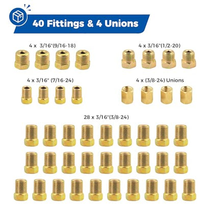 25ft 3/16" Zinc-Coated Steel Brake Line Kit, 40 Fittings + 4 Unions, 2 Kits | Rust-proof tubing, ideal replacement for hydraulic brake systems - size: 3/16, 2 Kit