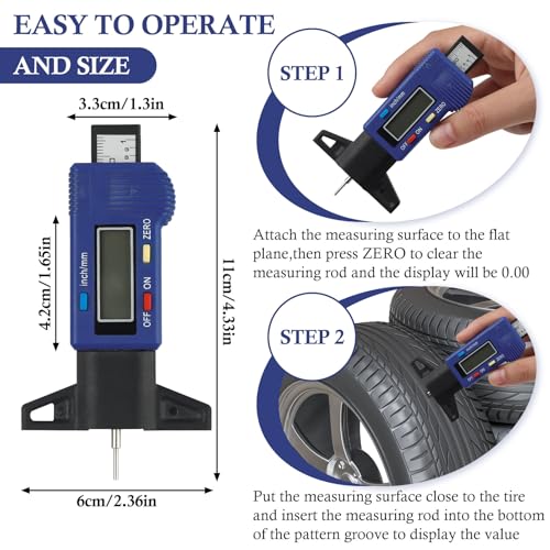 Tire Tread Depth Gauge Kit, Digital Tire Tread Depth Gauge - Color Coded Tire Tread Depth Gauge - Brake Lining Thickness Measure Ruler for Automotive, Motorcycle, Car, Truck, Bus