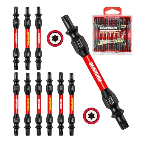 Geinxurn 10Pcs T20-T25 Impact Double End Screwdriver Bit Set, 2.56 in. #2 Torx /#25 Torx Power Driver Bits, Magnetic S2 Steel Two Sides Screwdriver Bits Set with Storage M-Box - style: 2.56"-T20/T25-10PC
