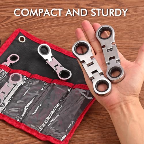 Stubby Wrenches Set, Flex Head Ratcheting Wrench Set Double Box End Ratchet Wrench 1/4 to 13/16 inch 5 Pieces SAE (SAE) - style: SAE