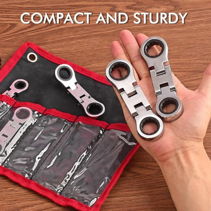 Stubby Wrenches Set, Flex Head Ratcheting Wrench Set Double Box End Ratchet Wrench 1/4 to 13/16 inch 5 Pieces SAE (SAE) - style: SAE