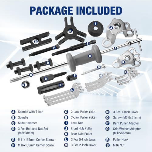 WORKPRO 9-Way Slide Hammer Puller Set, 27-Piece | Wheel Bearing Removal Tool for Front Hub & Rear Axle, Heavy Duty Bearing Puller Set with Carry Box for Home Auto Repairs