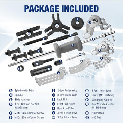 WORKPRO 9-Way Slide Hammer Puller Set, 27-Piece | Wheel Bearing Removal Tool for Front Hub & Rear Axle, Heavy Duty Bearing Puller Set with Carry Box for Home Auto Repairs