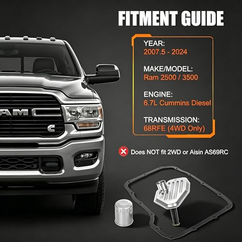 68RFE Transmission Filter and Gasket Kit DF-211 for 2007.5-2024 Ram 2500 3500 4WD 4x4-6.7L Cummins Diesel Fluid Change Service Set - Replaces 5013470AC, WL10394, 05013470AC