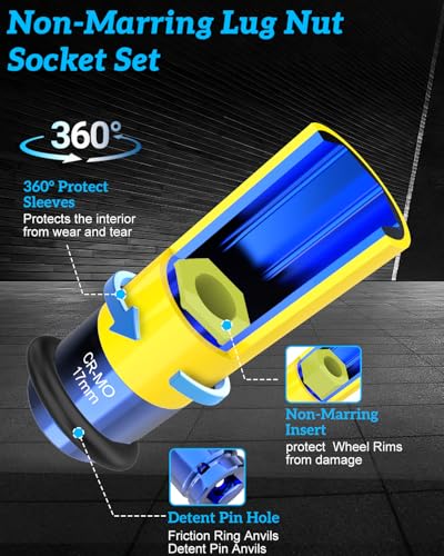 17mm Lug Nut Impact Socket,1/2" Drive Wheel Sockets | Non Marring, Thin Wall, Deep Socket, CR-MO - size: 17mm impact socket 1/2 drive