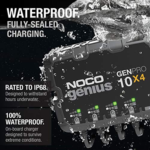NOCO Genius GENPRO10X4: 4-Bank, 40A Onboard Battery Charger - 10A Per Bank, 12V Waterproof Marine Charger with Overcharge Protection & Temperature Compensation – for Lead-Acid & Lithium Batteries