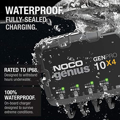 NOCO Genius GENPRO10X4: 4-Bank, 40A Onboard Battery Charger - 10A Per Bank, 12V Waterproof Marine Charger with Overcharge Protection & Temperature Compensation – for Lead-Acid & Lithium Batteries