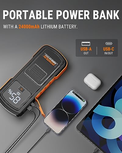 Powrun P-ONE MAX Jump Starter, 4000A Portable Jump Box, Car Jump Starter Battery Pack for All Gas or Diesel Engines up to 10.0L, 12V Car Battery Jump Starter with a Carrying Case
