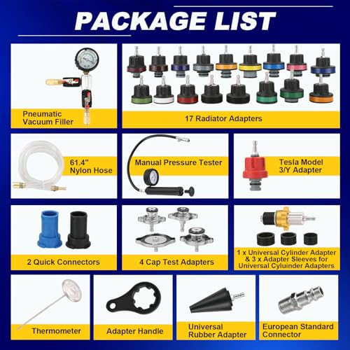 DASBET 36PCS Universal Radiator Pressure Tester & Coolant Vacuum Refill Kit for Automotive Cooling System Water Tank Leakage Detection, Coolant Pressure Tester Kit