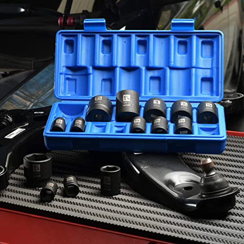 EPAuto 1/2-Inch Drive SAE Shallow Impact Socket Set, CRV, 6-Point 14 Sockets - style: SAE - Shallow