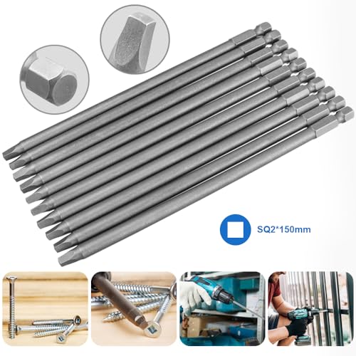 Wolfride 10pcs Square Head Bits #2 Square Drive Bit Set 1/4-Inch Shank Tip Bit #2 Long Magnetic Square Head Screwdriver Bits 5.9 Inch Length - style: SQ2 Head