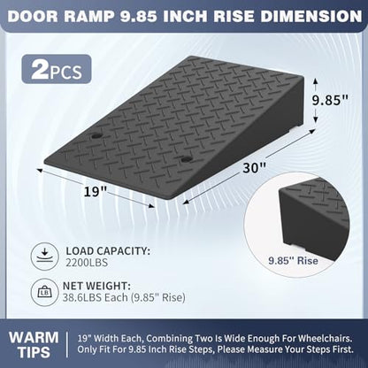 Rubber Threshold Ramp 9.85Inch Rise, Wheelchair Rubber Door Ramp with Non-Slip Surface, Home Step Ramp with Channel for Wheelchairs/Cars/Scooters (2PCS, 2200LBs Loading) - size: 9.85 INCH-2PCS